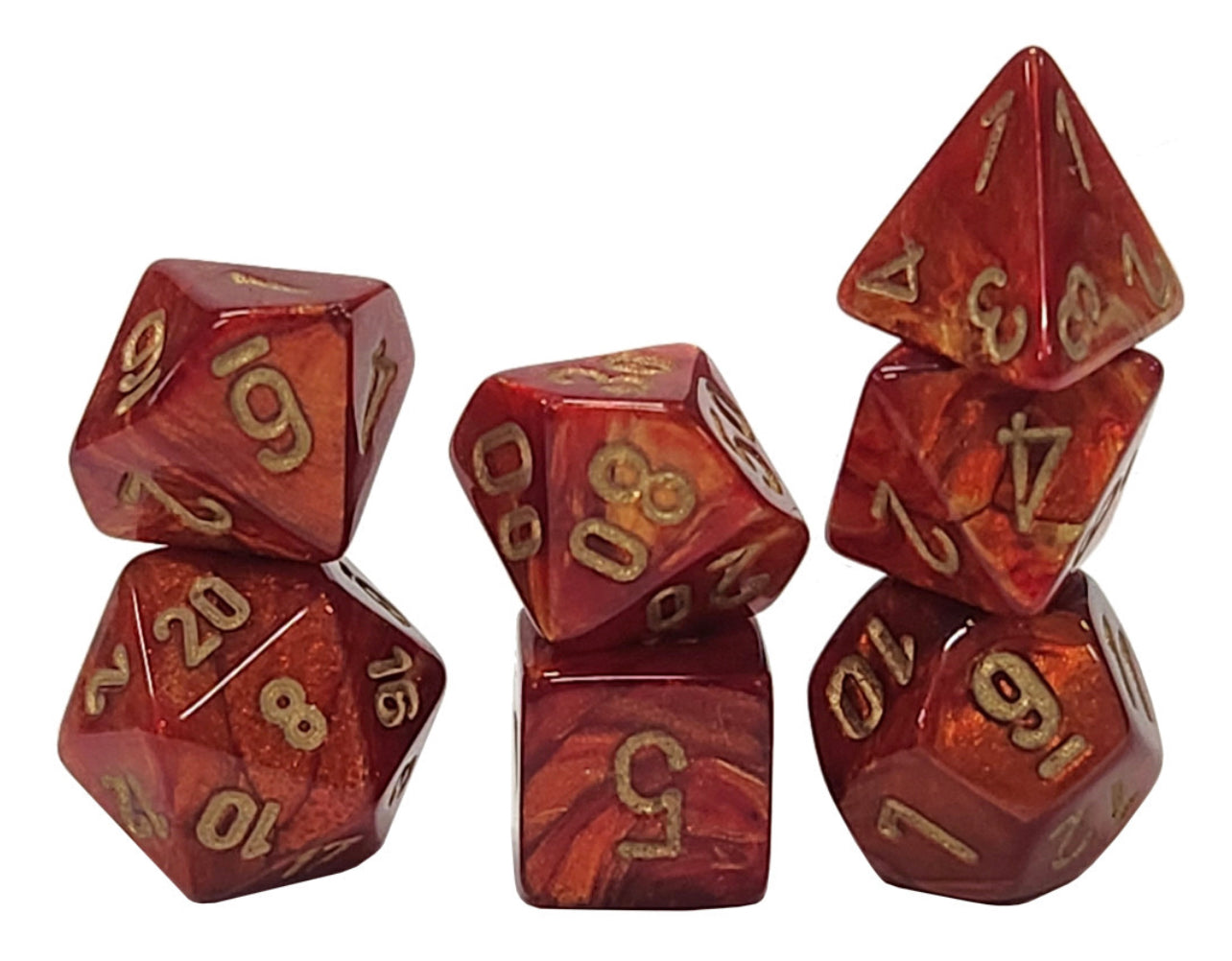 Chessex- Scarab Scarlet/Gold Mini Polyhedral 7 Die set