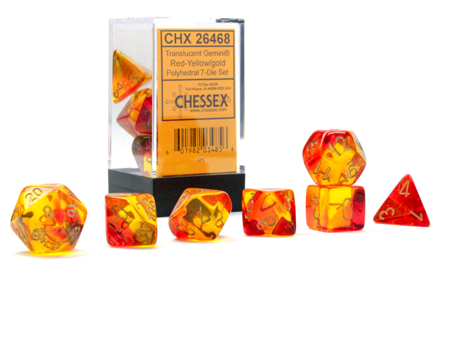 Chessex - Gemini® Polyhedral Translucent Red-Yellow/gold 7-Die Set