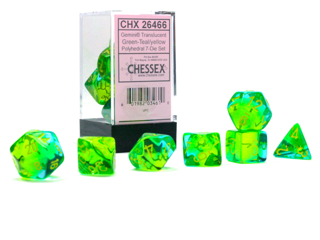 Chessex - Gemini® Polyhedral Translucent Green-Teal/yellow 7-Die Set
