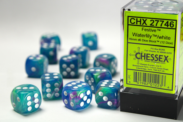 Chessex-Waterlily/White-Festive-12 Die Set