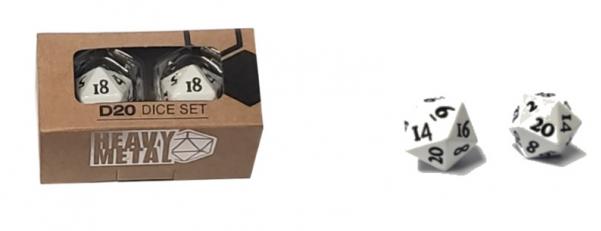 D20 Heavy Metal Dice - White (2)