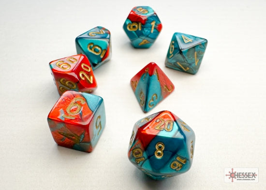 Chessex - Gemini Red-Teal / Gold Mini Polyhedral Die Set