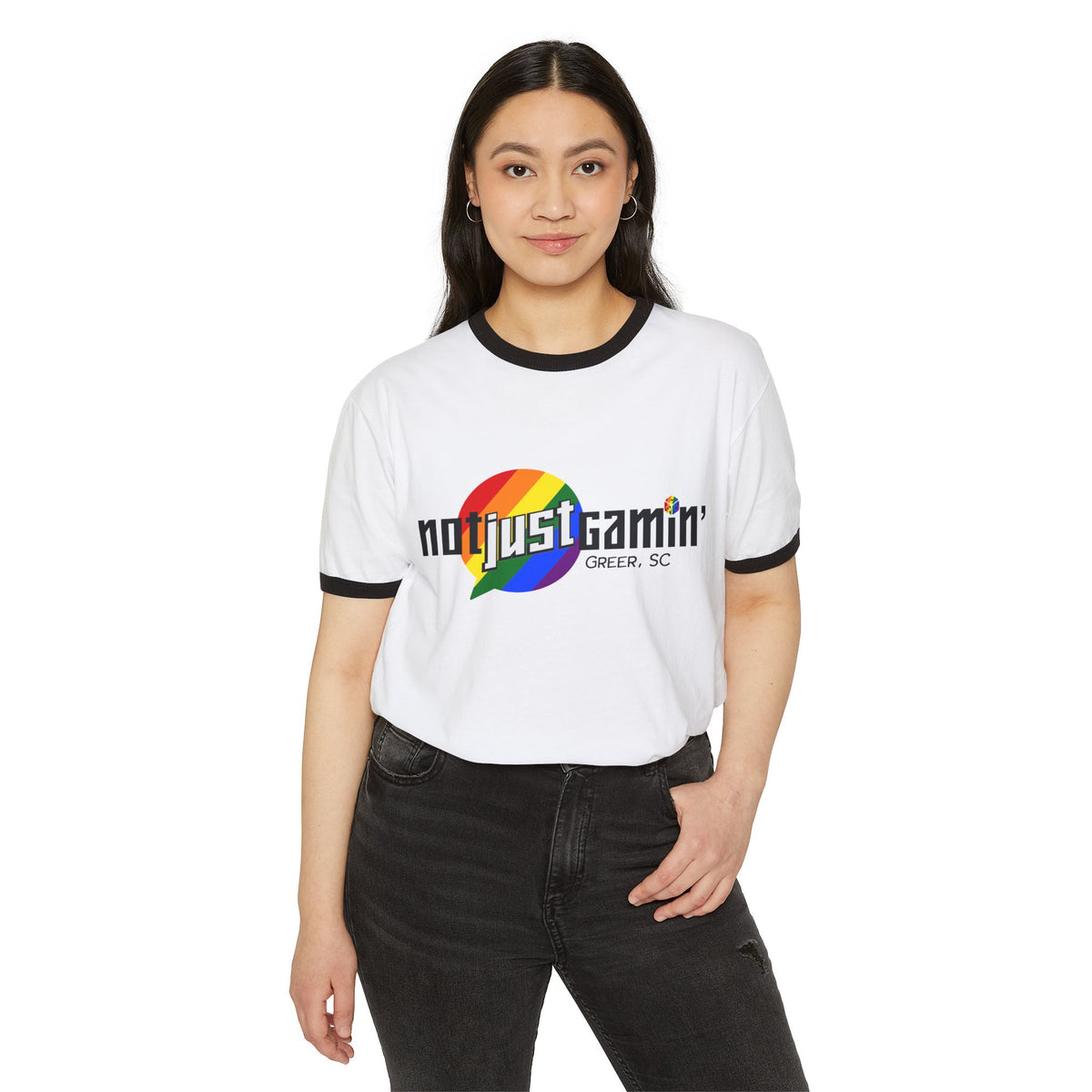Not Just Gamin' Pride Unisex Cotton Ringer T-Shirt