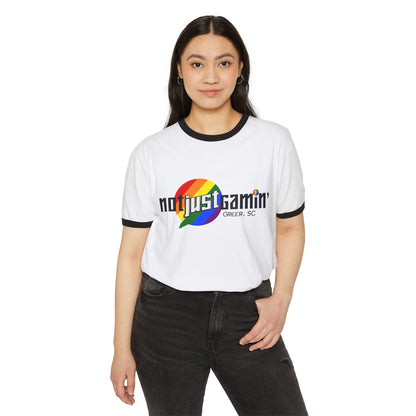 Not Just Gamin' Pride Unisex Cotton Ringer T-Shirt