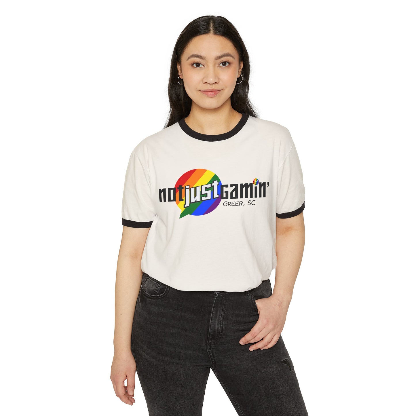 Not Just Gamin' Pride Unisex Cotton Ringer T-Shirt