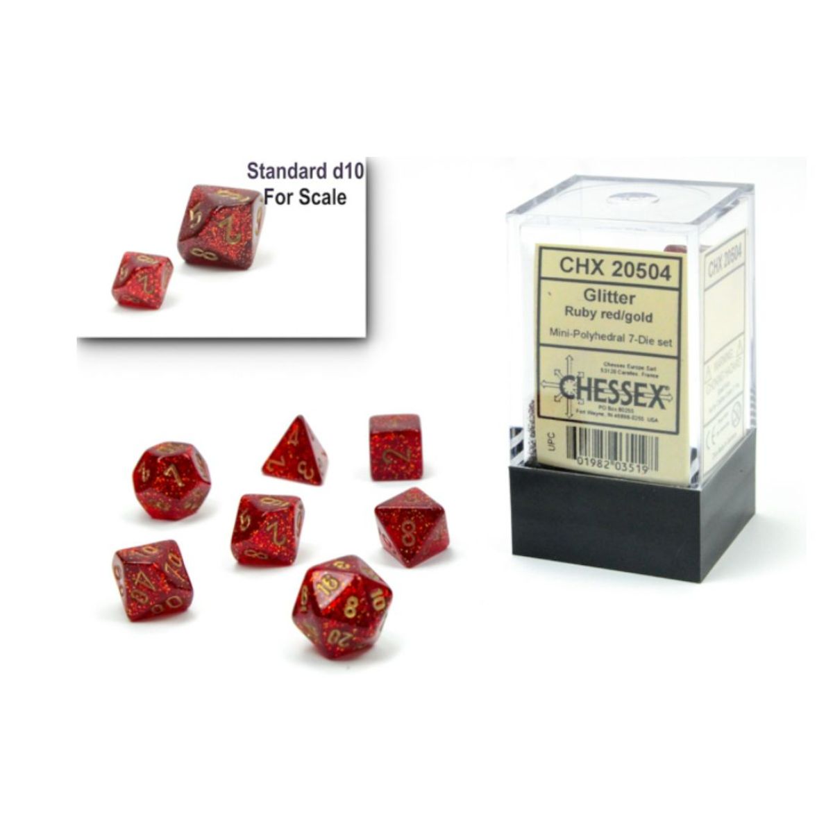 Chessex - Ruby Red / Gold Glitter Mini Polyhedral Die Set