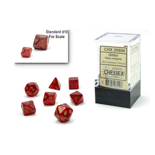 Chessex - Ruby Red / Gold Glitter Mini Polyhedral Die Set
