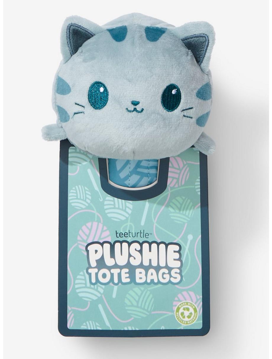 Tee Turtle - Plushie Tote Bag, Light Grey Knitting Cat