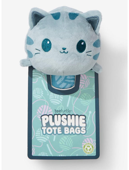 Tee Turtle - Plushie Tote Bag, Light Grey Knitting Cat