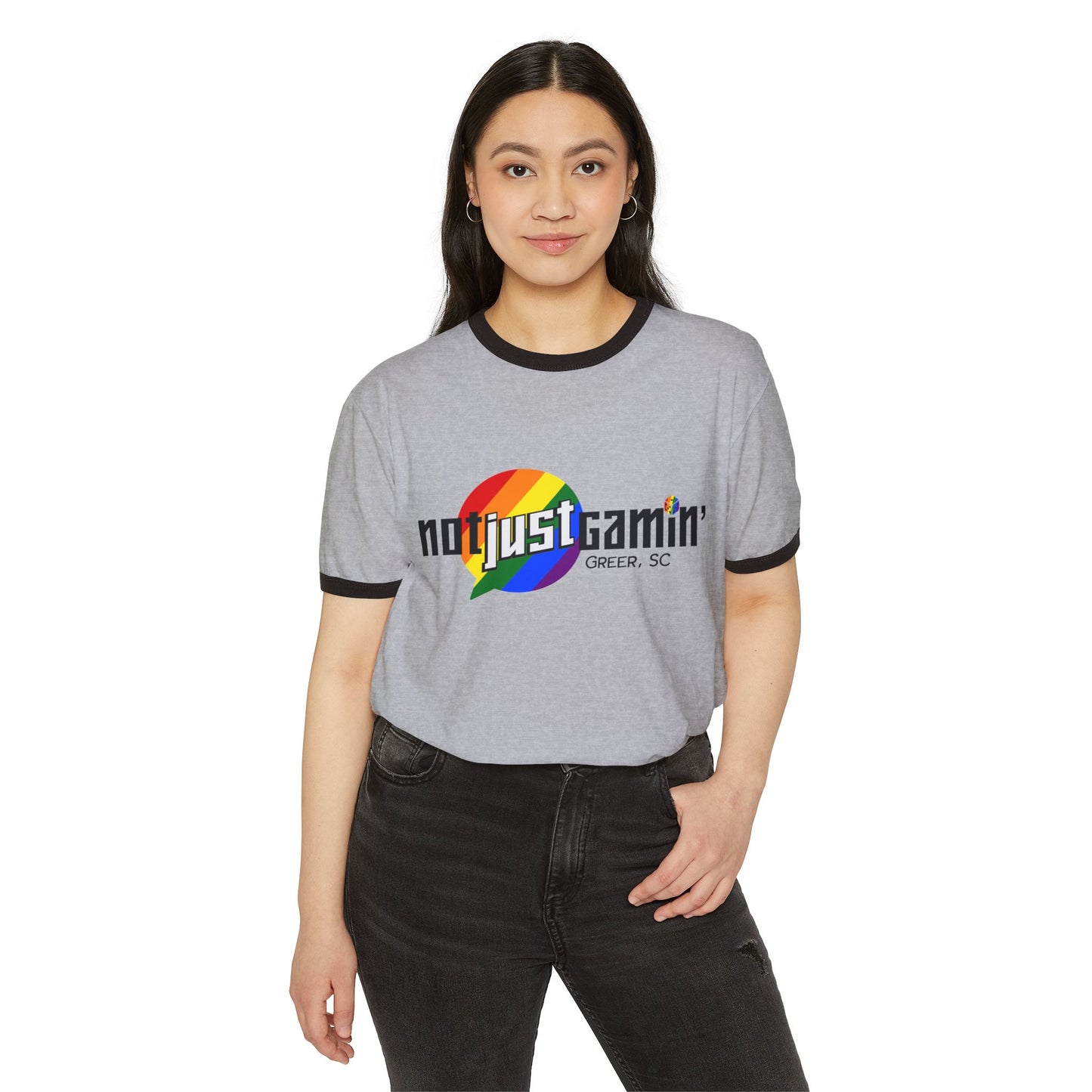 Not Just Gamin' Pride Unisex Cotton Ringer T-Shirt