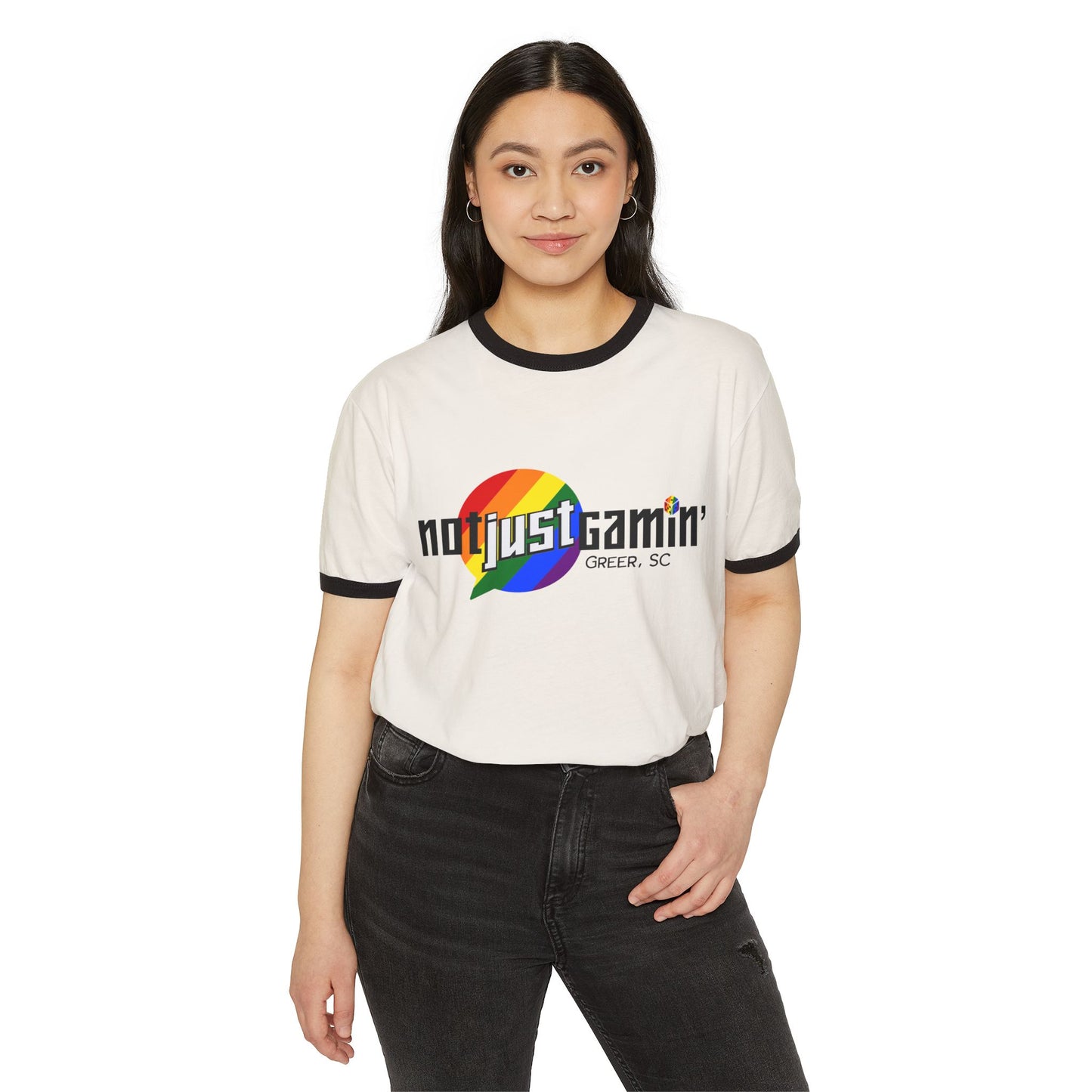Not Just Gamin' Pride Unisex Cotton Ringer T-Shirt