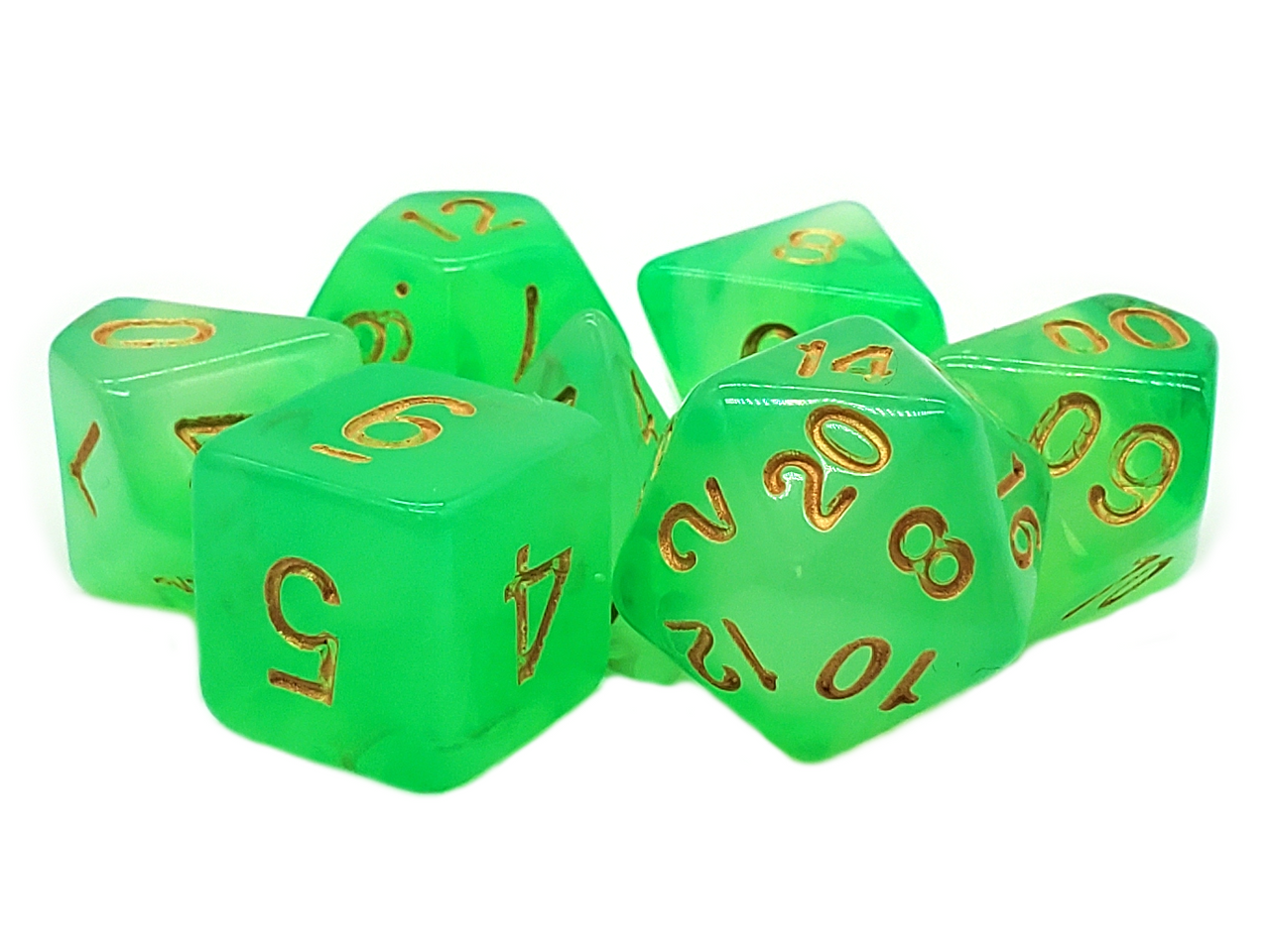 7 Piece DnD RPG Dice Set: Nebula - Lightning Green