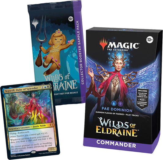 MTG - Wilds of Eldraine Commander Deck - FAE Dominion (100-Card Deck, 2-Card Collector Booster Sample Pack + Accessories)