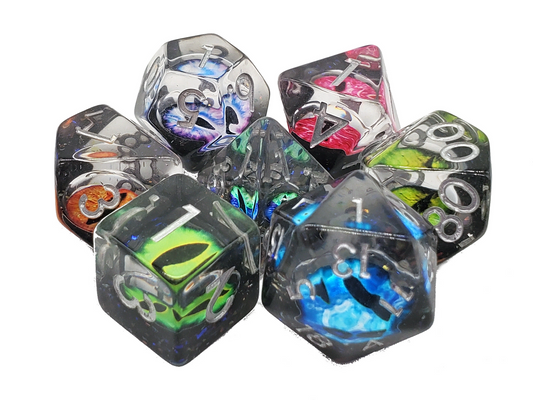 7 Piece DnD RPG Dice Set: Infused  - Dragon Eye - Spectral