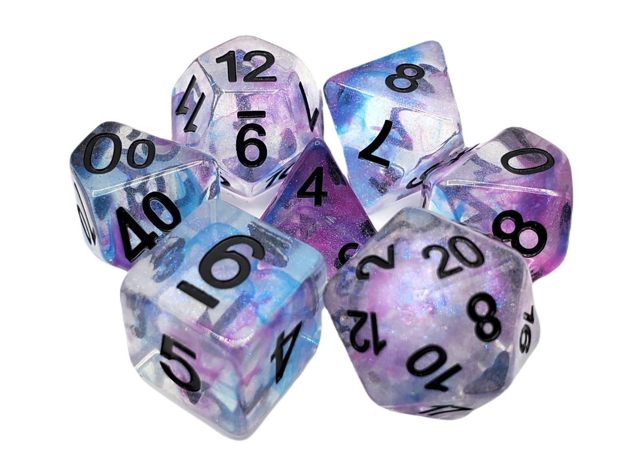 7 Piece DnD RPG Dice Set: Luminous - Silver Stream