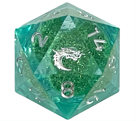 Old School Dice - Sharp Edged Liquid Infused 35mm D20, Emerald Fury