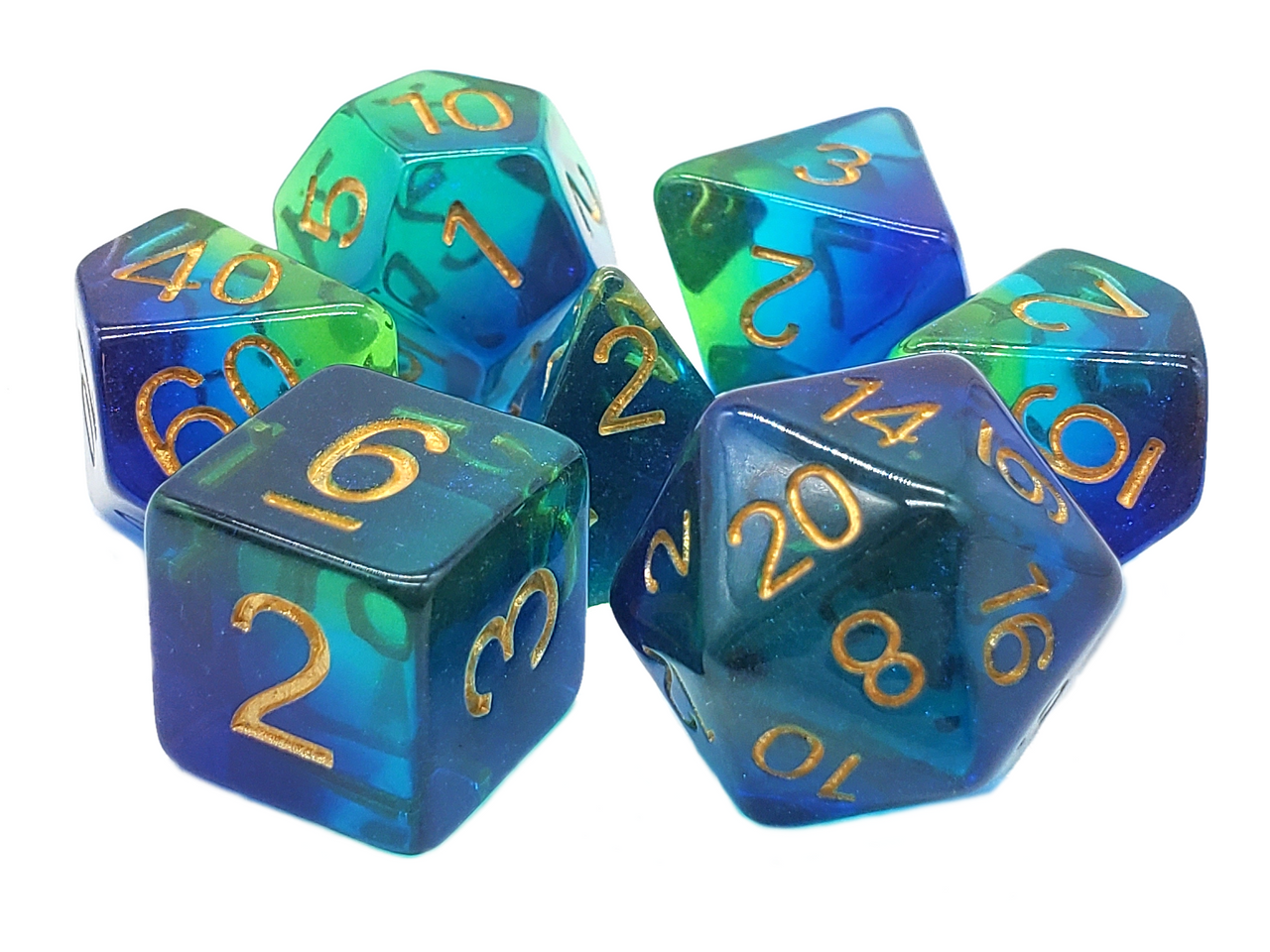 7 Piece DnD RPG Dice Set: Gradients - Night Time Swin