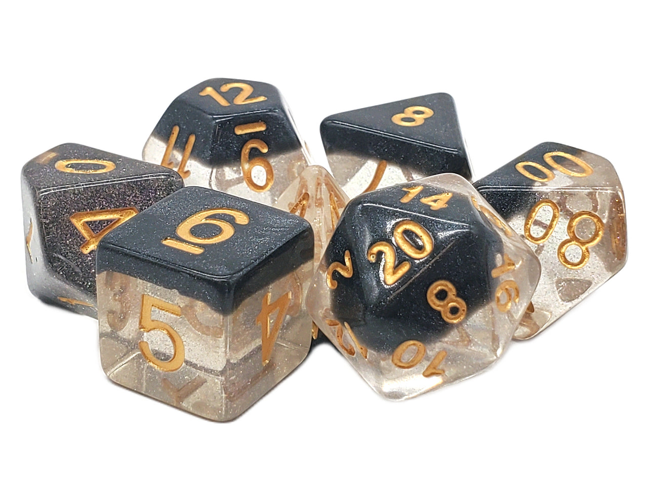 7 Piece DnD RPG Dice Set: Luminous - Black Crystal