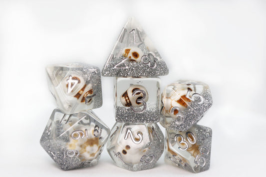 Foam Brain - Skull and Silver Glitter RPG Dice Set