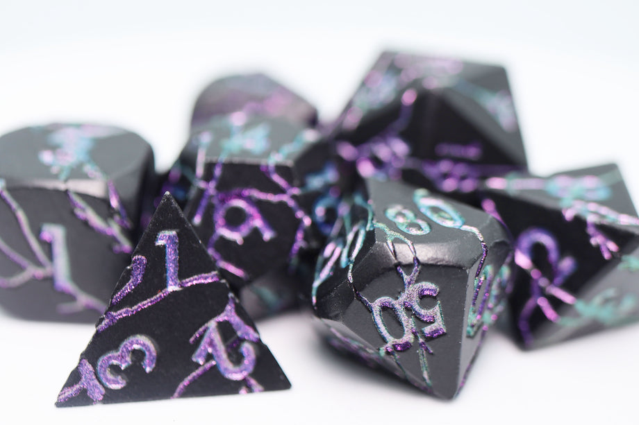 Foam Brain - Purple Lightning - Metal RPG Dice Set