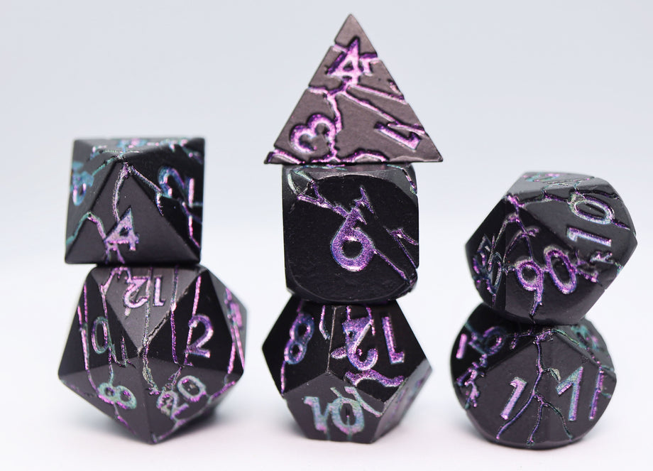 Foam Brain - Purple Lightning - Metal RPG Dice Set