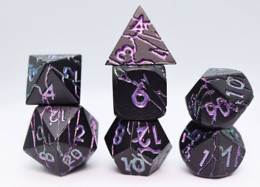 Foam Brain - Purple Lightning - Metal RPG Dice Set