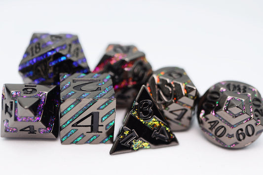 Foam Brain - Into the Mines: Black with Rainbow Mica - Metal RPG Dice Set