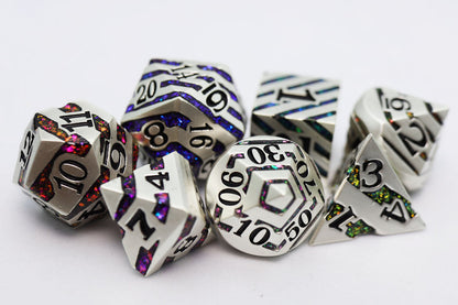 Foam Brain - Into the Mines: Platinum with Rainbow Mica - Metal RPG Dice Set
