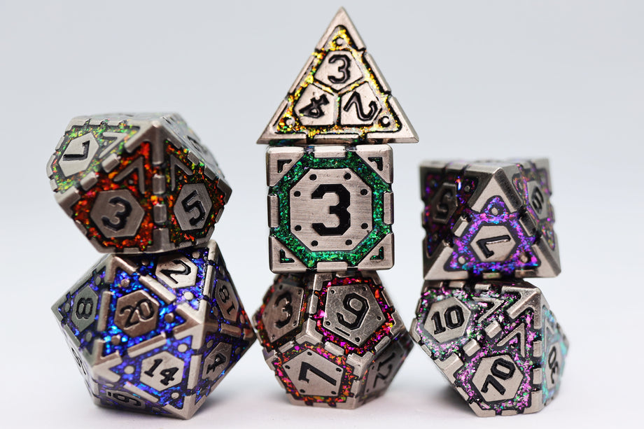 Foam Brain - Ornate Rainbow Frame - Metal RPG Dice Set