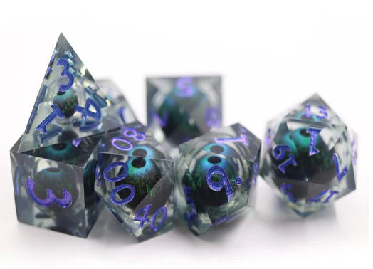 Foam Brain - SHARP EDGE MOVING EYE RPG DICE SET - BLUE CYCLOPS