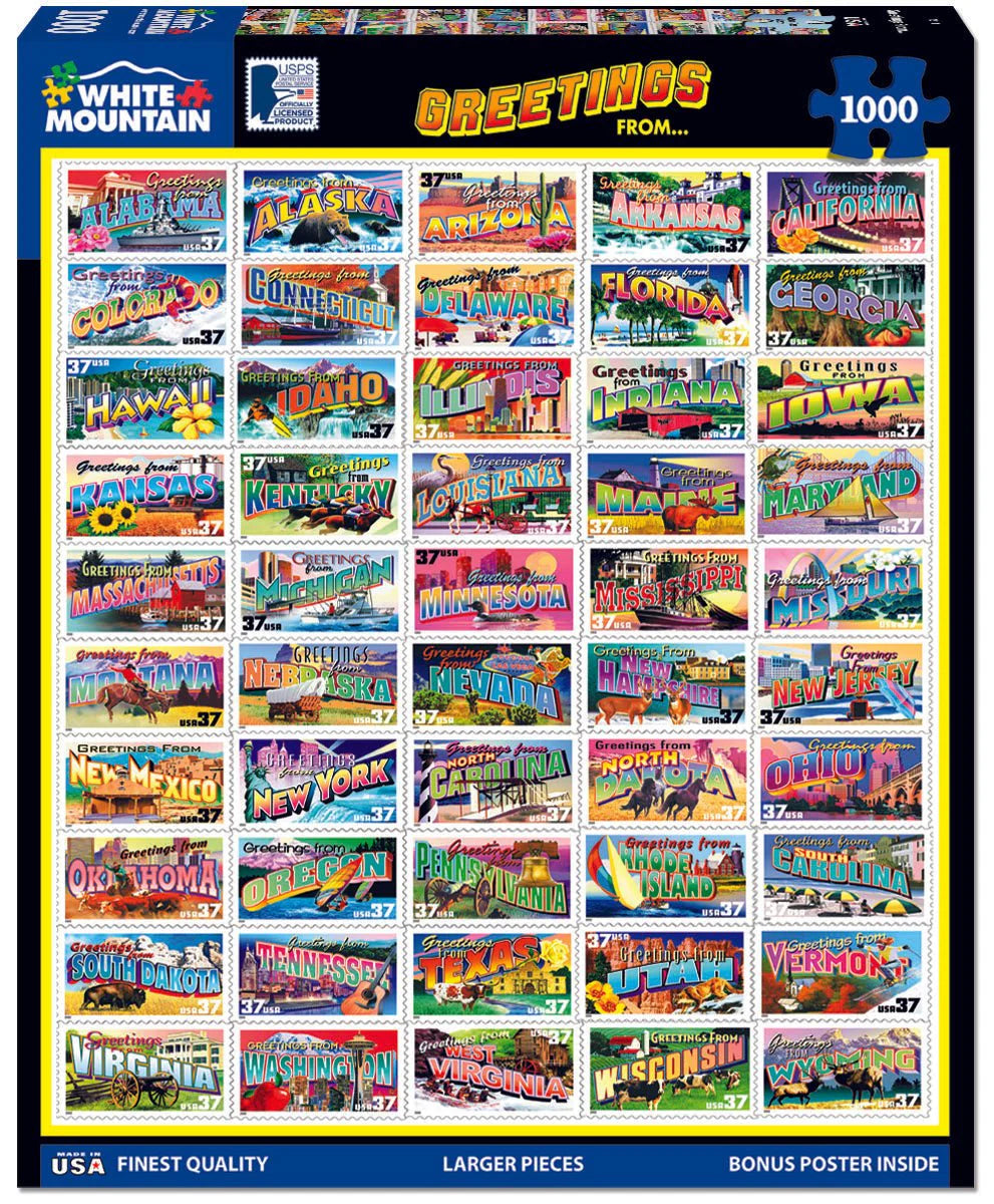 White Mountain - State Greetings Stamps 1000 Piece Puzzle