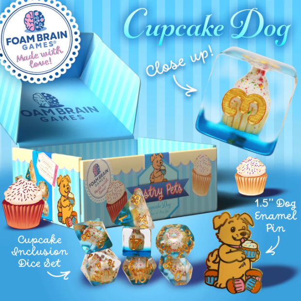 Foam Brains - PASTRY PETS: CUPCAKE DOG - PIN & RPG DICE SET