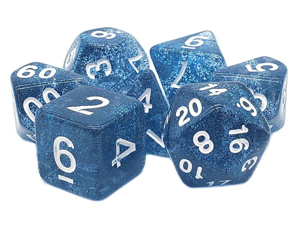 Old School 7 Piece DnD RPG Dice Set: Sparkle - Translucent Midnight Blue