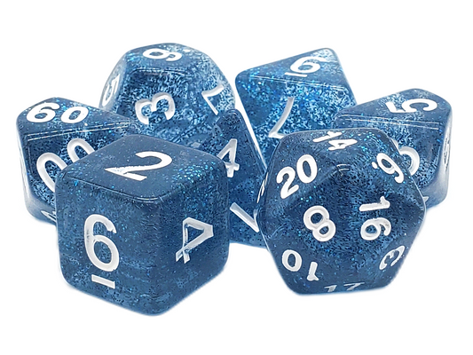 Old School 7 Piece DnD RPG Dice Set: Sparkle - Translucent Midnight Blue