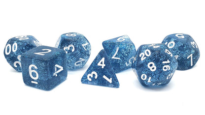 Old School 7 Piece DnD RPG Dice Set: Sparkle - Translucent Midnight Blue