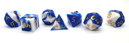 Old School Dice: Silicone 7-Piece Sets - Blue & White w/ Gold