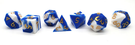 Old School Dice: Silicone 7-Piece Sets - Blue & White w/ Gold