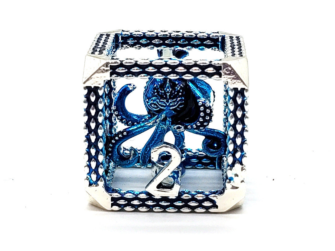 Old School Dice: Hollow Metal 7-Piece Set - The Kraken - Silver w/ Blue