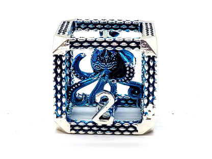 Old School Dice: Hollow Metal 7-Piece Set - The Kraken - Silver w/ Blue