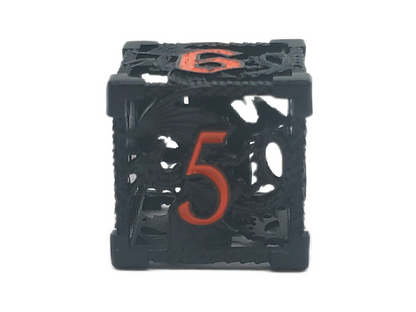 Old School Dice: Hollow Metal 7-Piece Set - Dragon - Black w/ Orange
