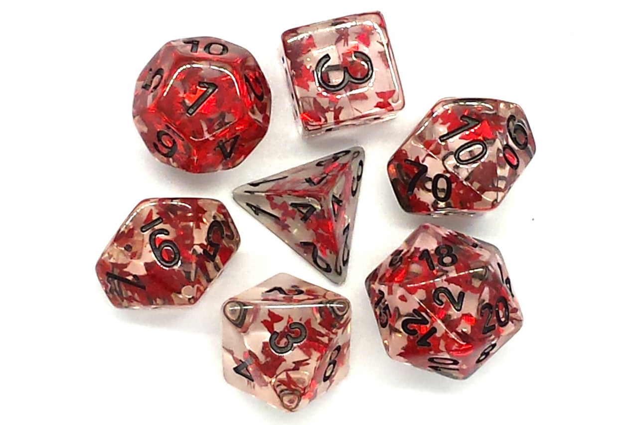 7 Piece DnD RPG Dice Set: Infused - Red Butterfly w/ Black