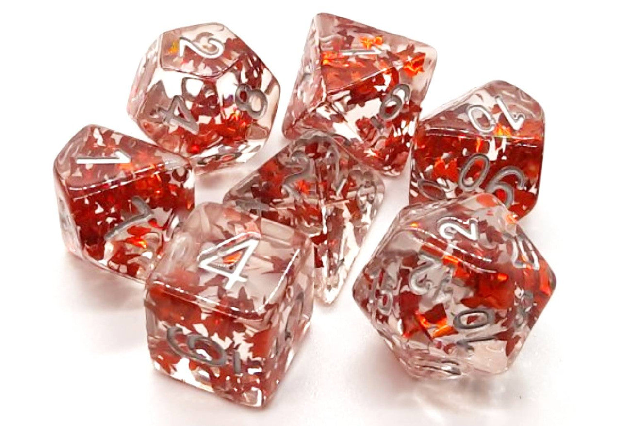 7 Piece DnD RPG Dice Set: Infused - Orange Butterfly w/ Silver