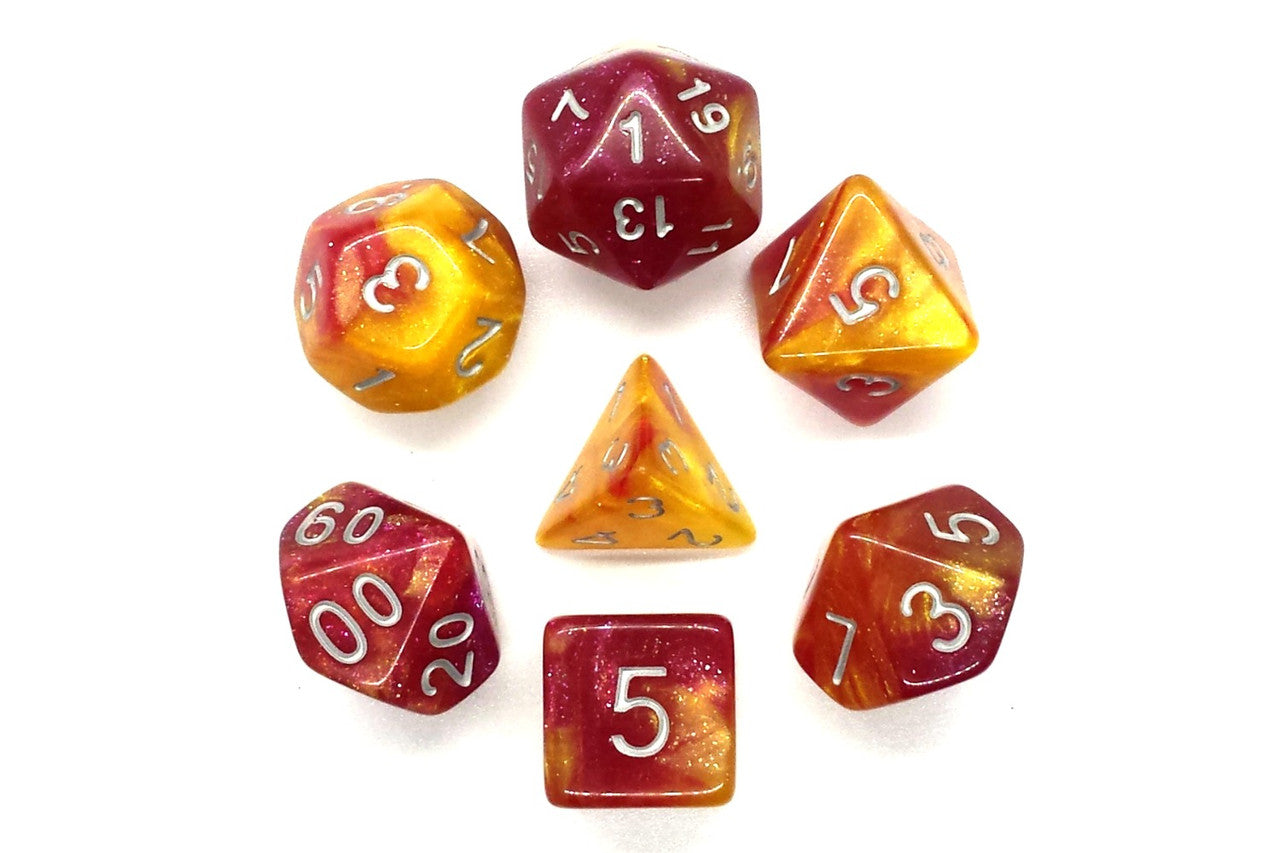 7 Piece DnD RPG Dice Set: Galaxy - Fire in the Sky