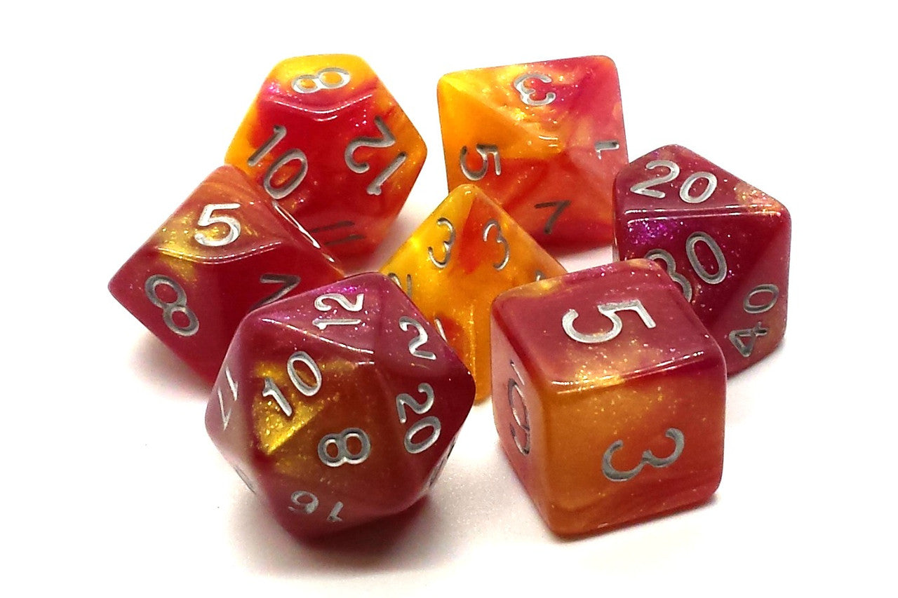 7 Piece DnD RPG Dice Set: Galaxy - Fire in the Sky