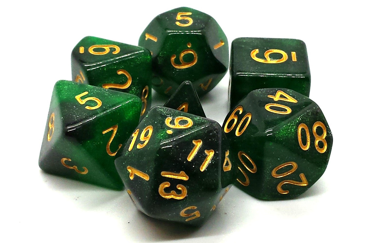 7 Piece DnD RPG Dice Set: Galaxy - Green & Black