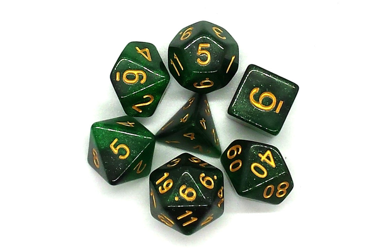 7 Piece DnD RPG Dice Set: Galaxy - Green & Black