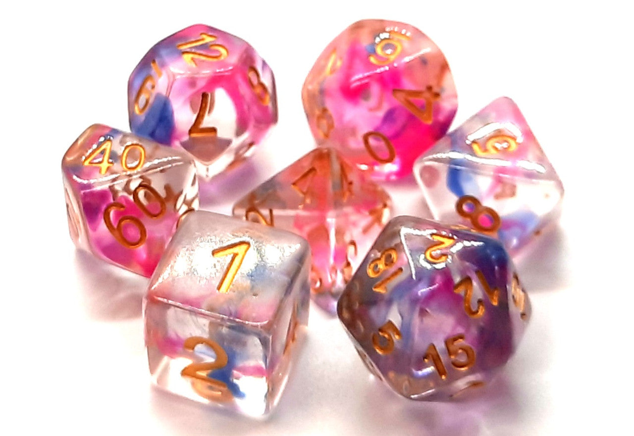 7 Piece DnD RPG Dice Set: Nebula - Rose Red & Blue