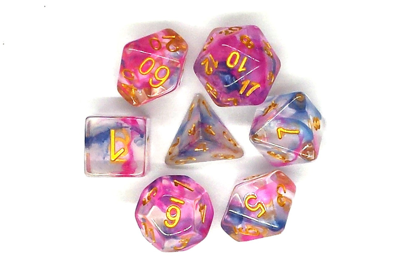 7 Piece DnD RPG Dice Set: Nebula - Rose Red & Blue