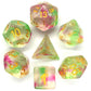 7 Piece DnD RPG Dice Set: Nebula - Rose Red & Green