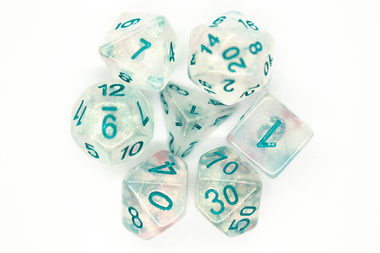 7 Piece DnD RPG Dice Set: Luminous - Blue Winter